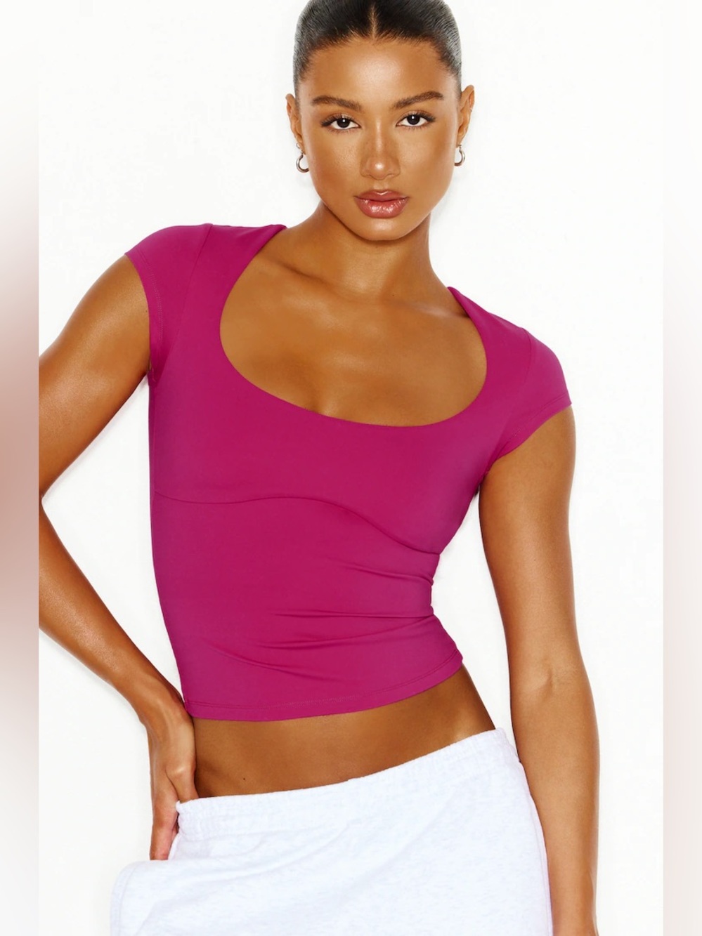 Urban Outfitters pink ribbed sweetheart cap sleeve tee
